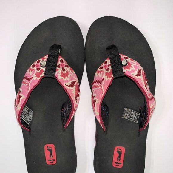 Teva Women's Mush Thong Sandals Pink, Red Floral Size 8 - Picture 2 of 7